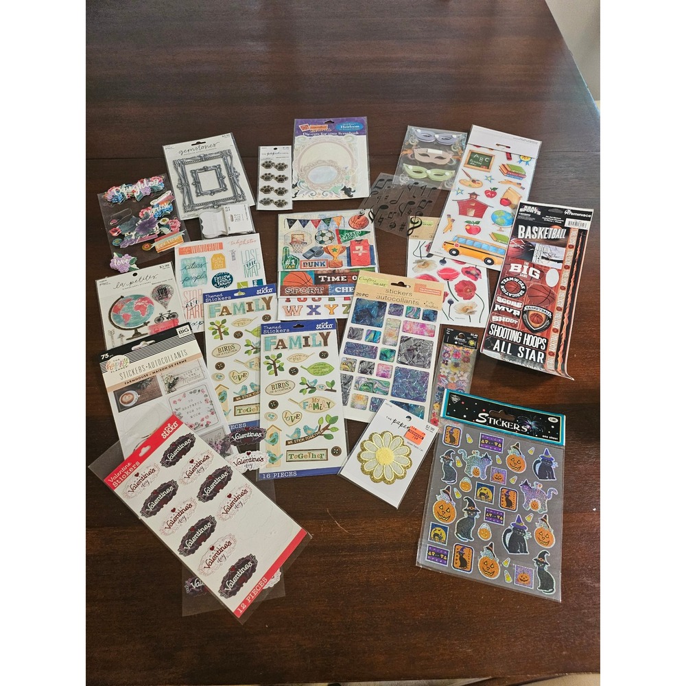 Multi-Brand Scrapbook Sticker Lot Mixed Themes Multicolor Craft Die Cuts